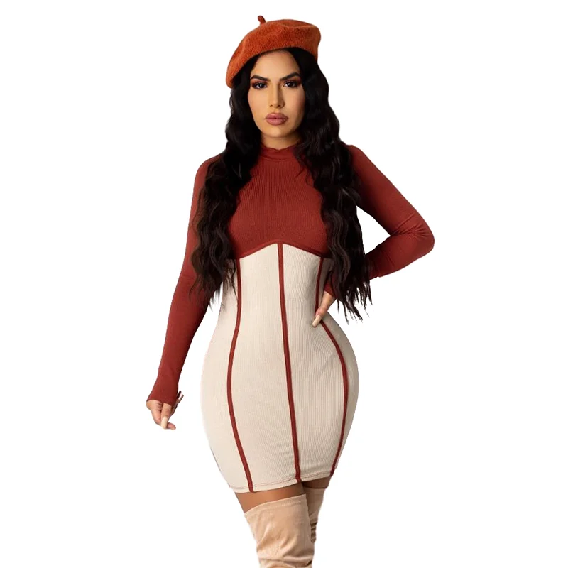 

YM09151 Autumn and winter new women's mid-length solid color sweater knit sweater casual Dress O-neck knitted women dress