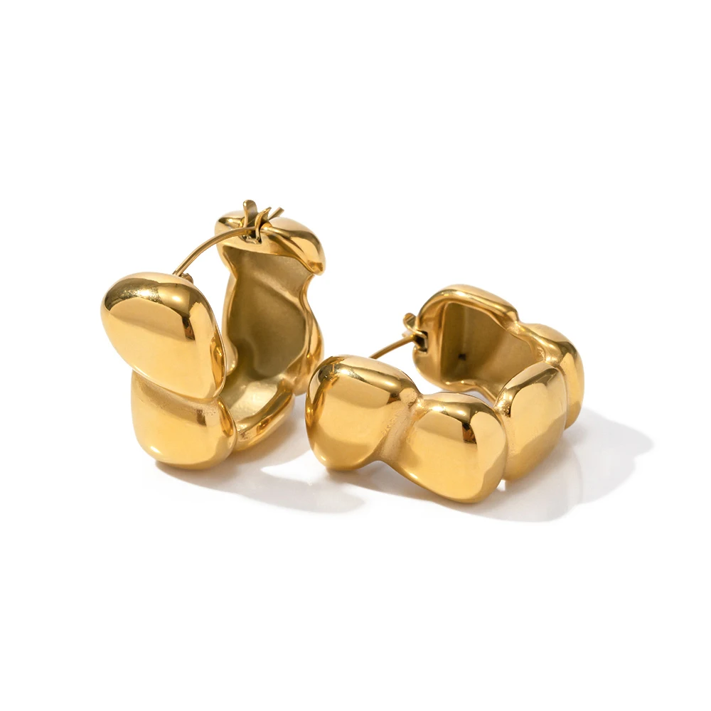 

Handmade Metal Square Bead Ear Buckle 18k Gold Plated Stainless Steel Waterproof Tarnish Free Earrings For Women