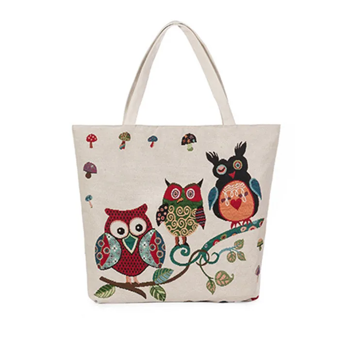 

Foldable Owl Printed Handbag Multi Colors Shopping Bag Women Canvas Tote Beach Bag, All colors in color available