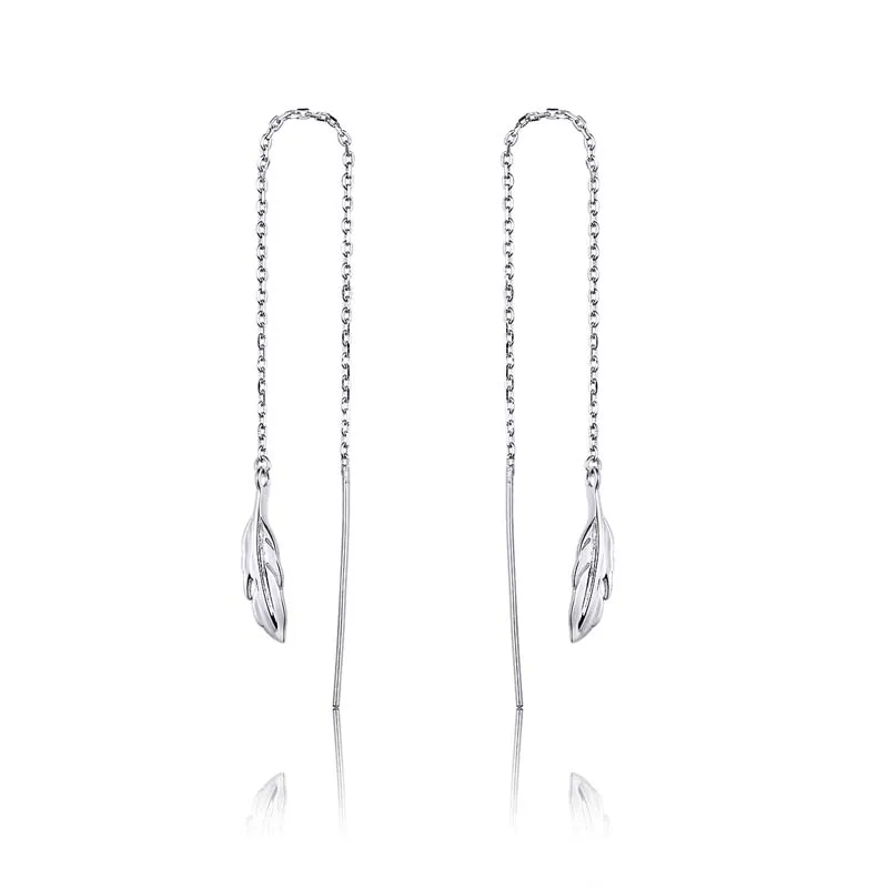 

2021 women jewelry tassel chain feather dangle S925 sterling silver stud earrings for women
