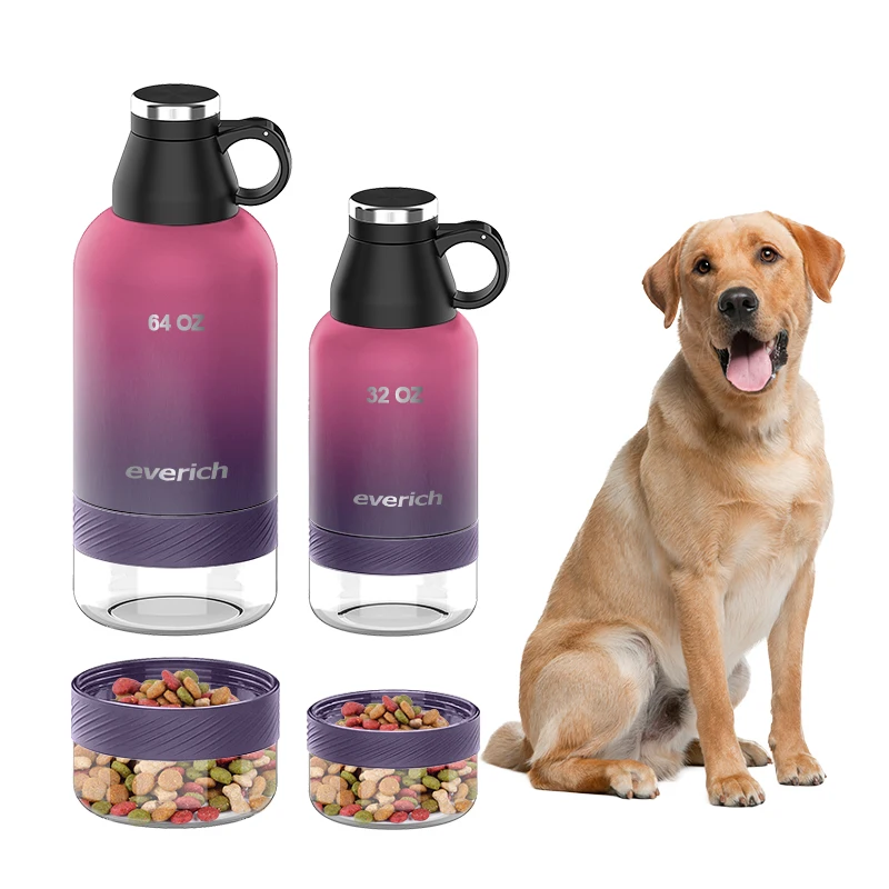 

New design Stainless steel Dog Water Bottle with Plastic Dispenser Portable Dog Travel Bottle with Sleeve Strap Base Bow