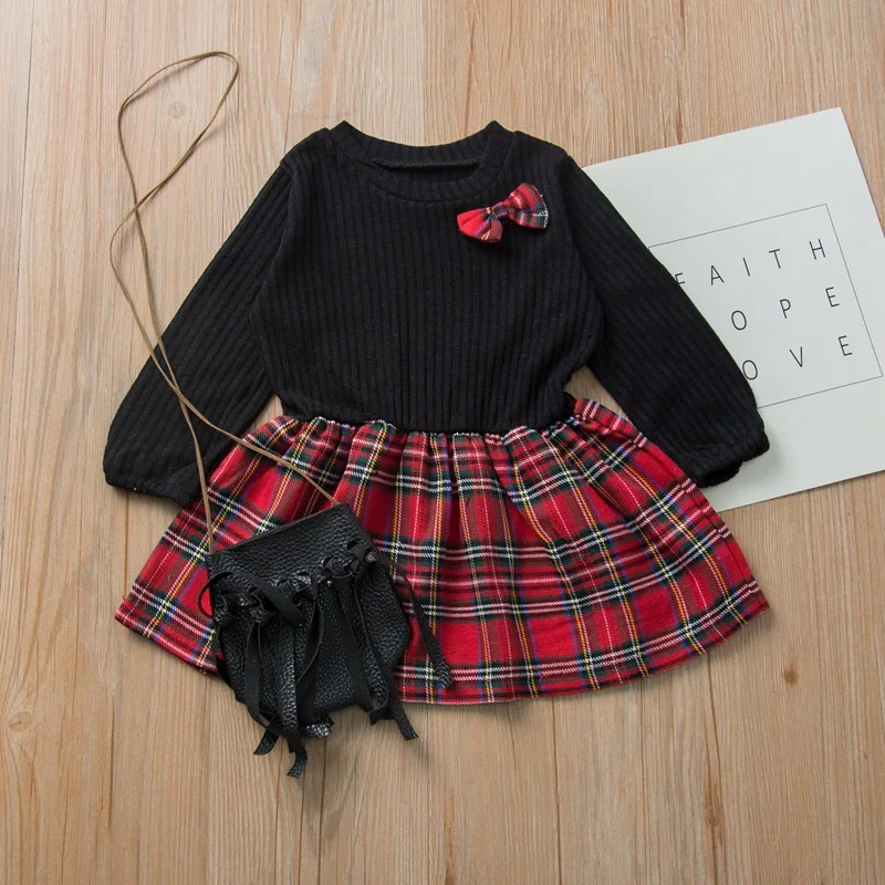 

INS Autumn and winter cross border trade knitted plaid skirt children lovely academy style long sleeve girl dress for wholesale, As pic shows, we can according to your request also