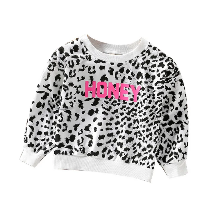 

Children's Clothing Autumn New Kids Fashion Leopard Print Letter Printed T-Shirt Girls Sweater, Picture