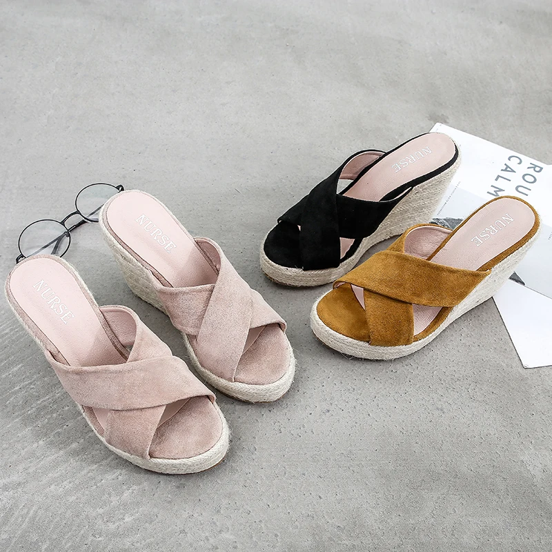 

Wholesale size 35-41 high quality ladies espadrille sandal jute slippers for women wedge women sandals