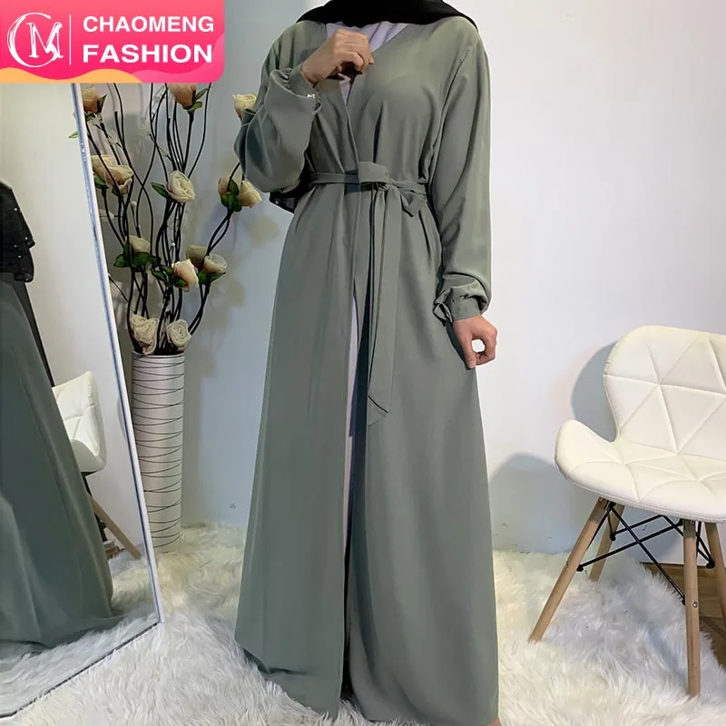

1790# Hot Sell Simple Style Front Open Modest Fahion Long Sleeve Islamic Clothing For Women Dubai Style Kimono Mint Abaya
