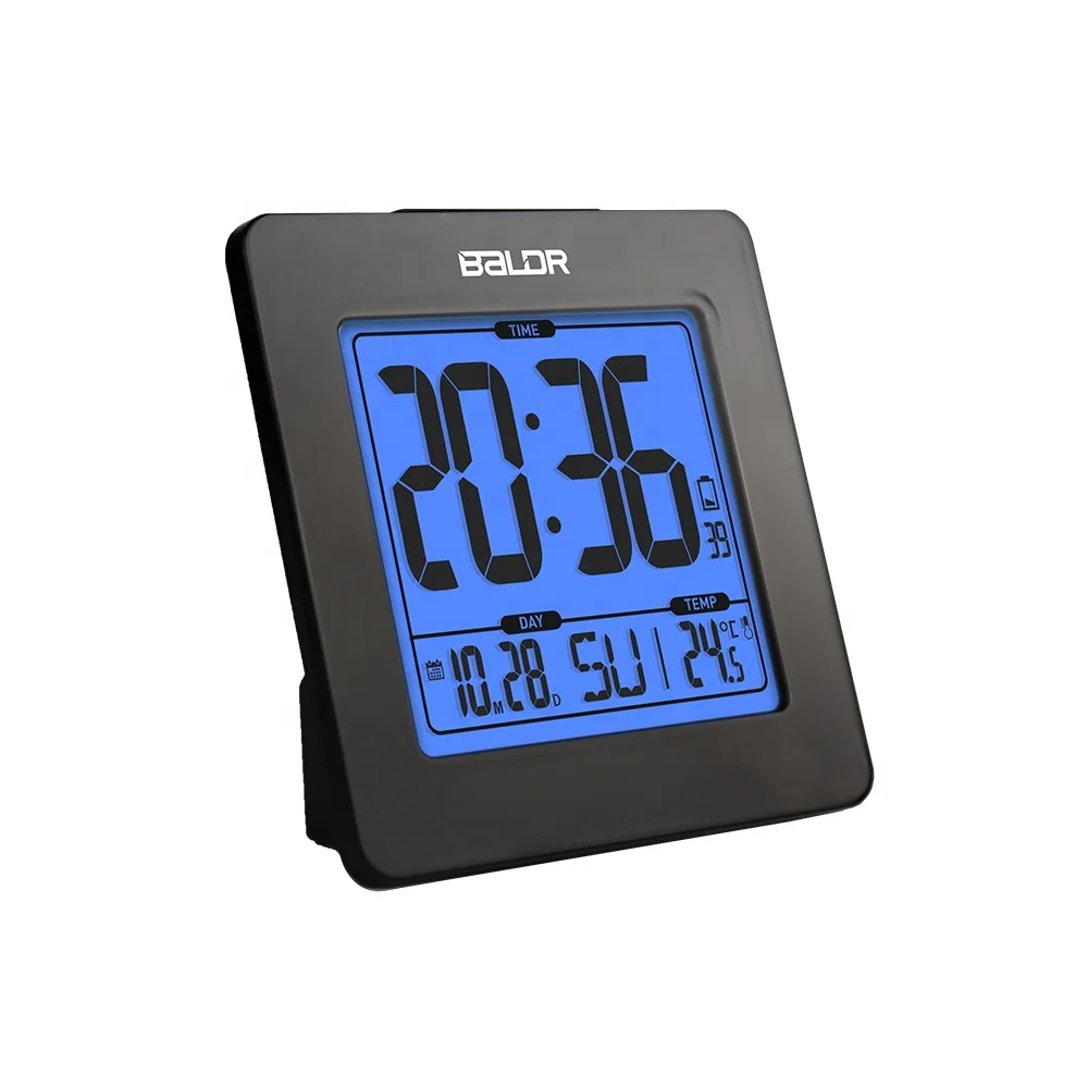 

BALDR B0114 Digital Desk Clock Thermometer Table Clock with Blue Backlight Portable Calendar Indoor Temperature Alarm Clock