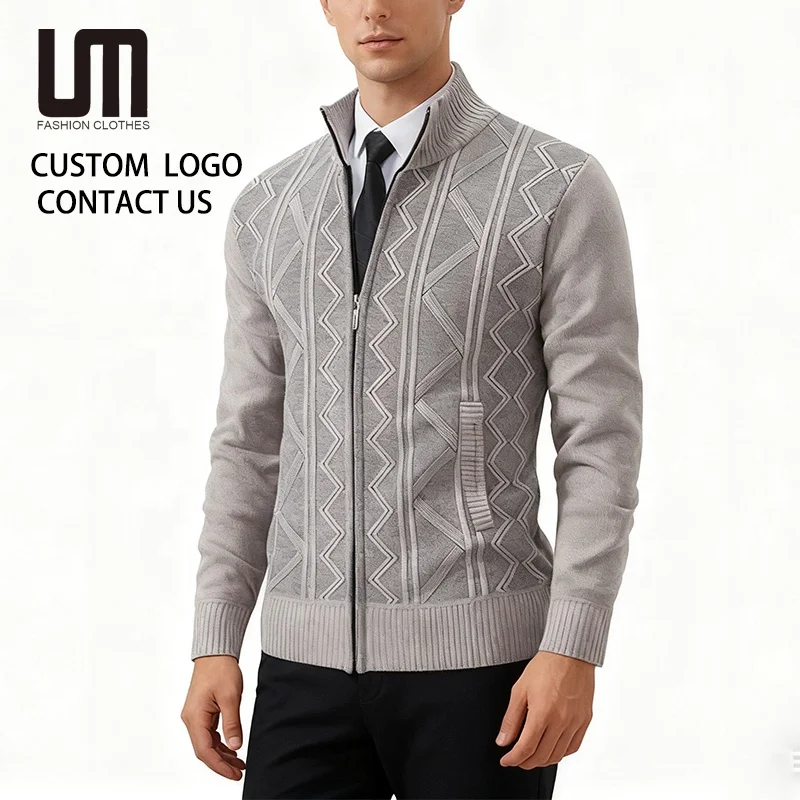 OEM Custom Wholesale New Arrivals Autumn Winter Thick Warm Stand Collar Jacket Coats Knitted Cardigan Sweater for Men