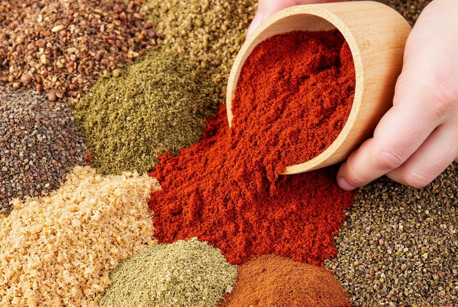 Italian spice rack with basil, oregano, rosemary, garlic powder, fennel seeds, thyme, and chili flakes