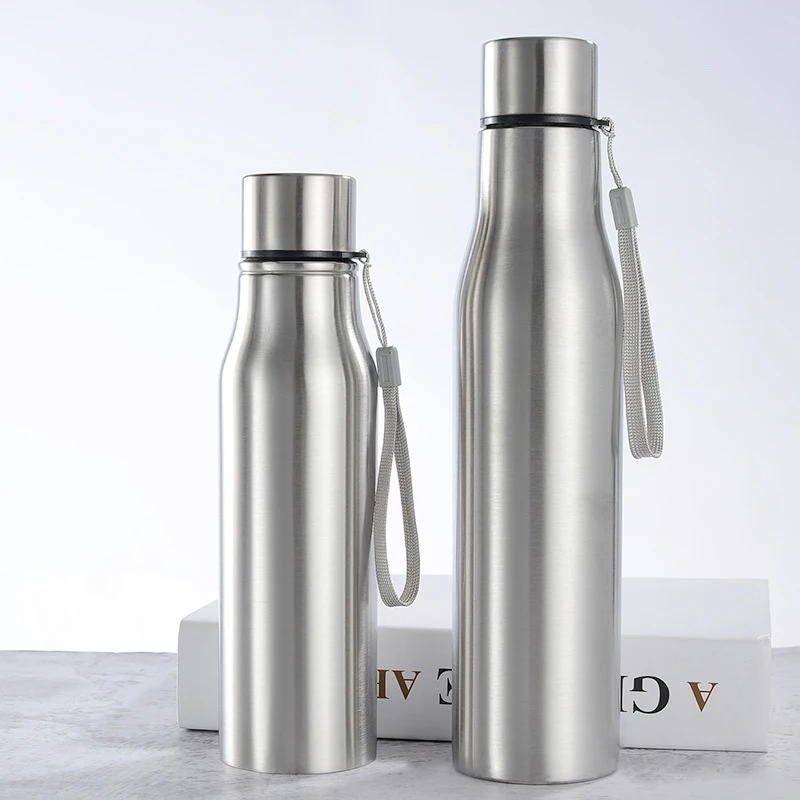 

Wevi 750ml 1000ml non-toxic single wall travel gym sports stainless steel water bottle with carrying rope, Customized color