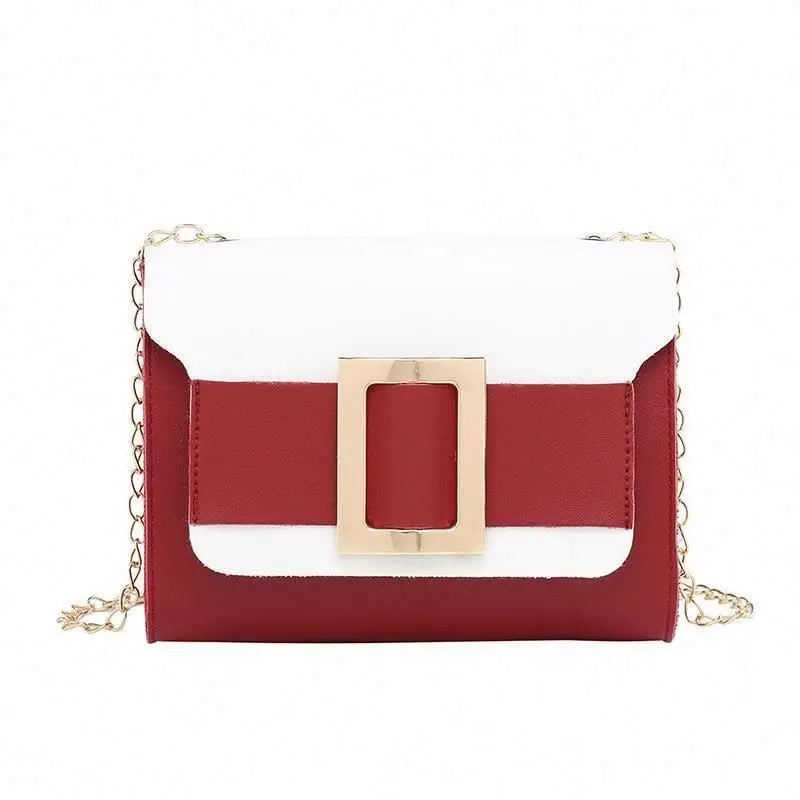 

2021 Fashion Women Faux Leather Sling Bag Crossbody With Metal Chain For Ladies