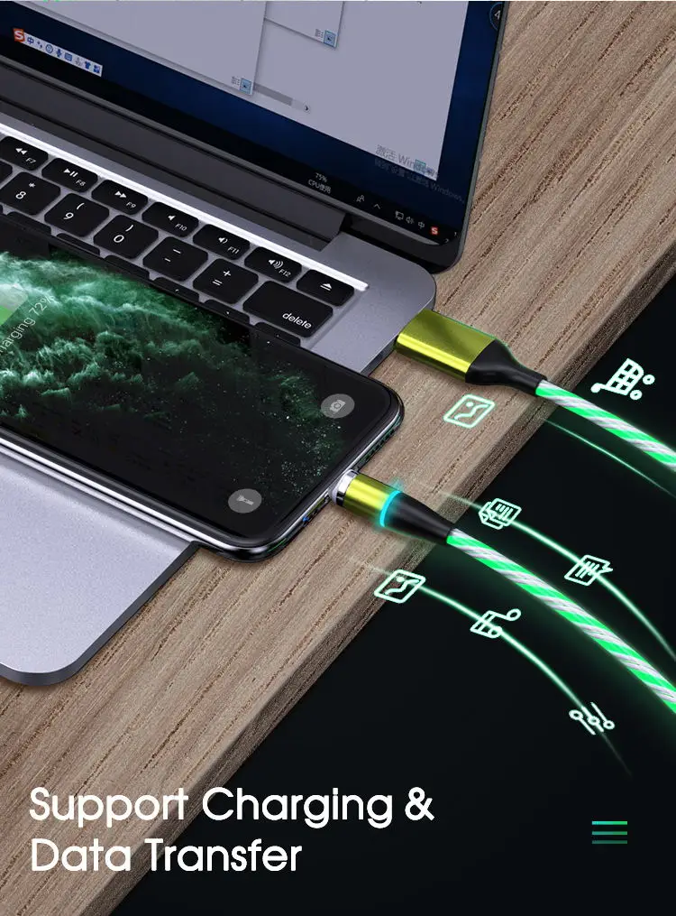 Magnetic USB Charger 1M 3 in 1 USB Charging Data LED Metal Micro USB 6.6ft cable charging for iphone/android - ANKUX.COM