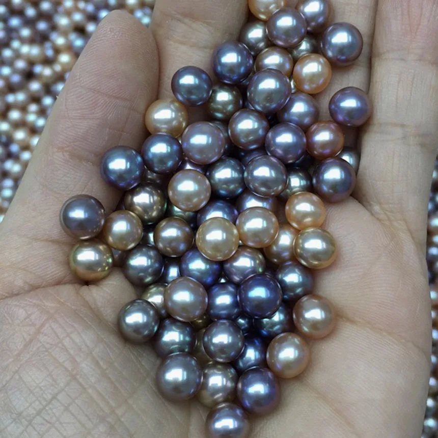 

wholesales DIY BEADS,6.5-7.5 mm high quality AAA purple mixed pink pearl round nature loose freshwater pearl,half or no hole