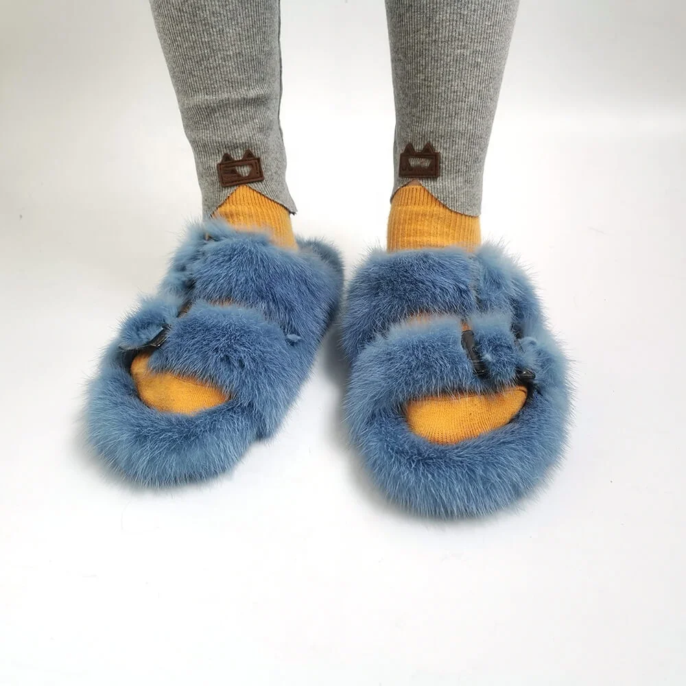 

2021 Custom Cute Designer Mink Fur Slide Slippers Ladies Luxury Fashion Real Mink Fur Slides For Women, As our color chart or custom