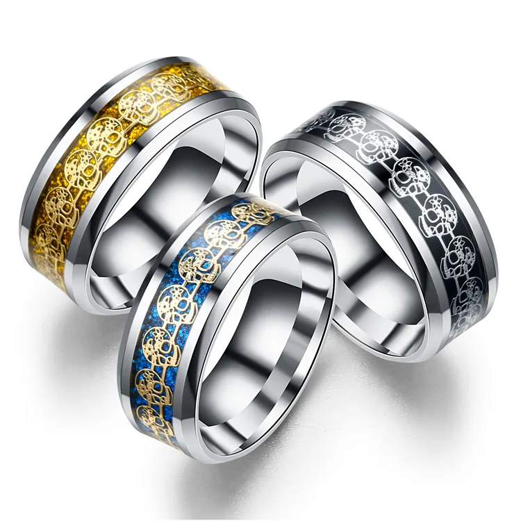 

Fashion Design European Style 3 Colors Stainless Steel Skull Ring Jewelry, As picture