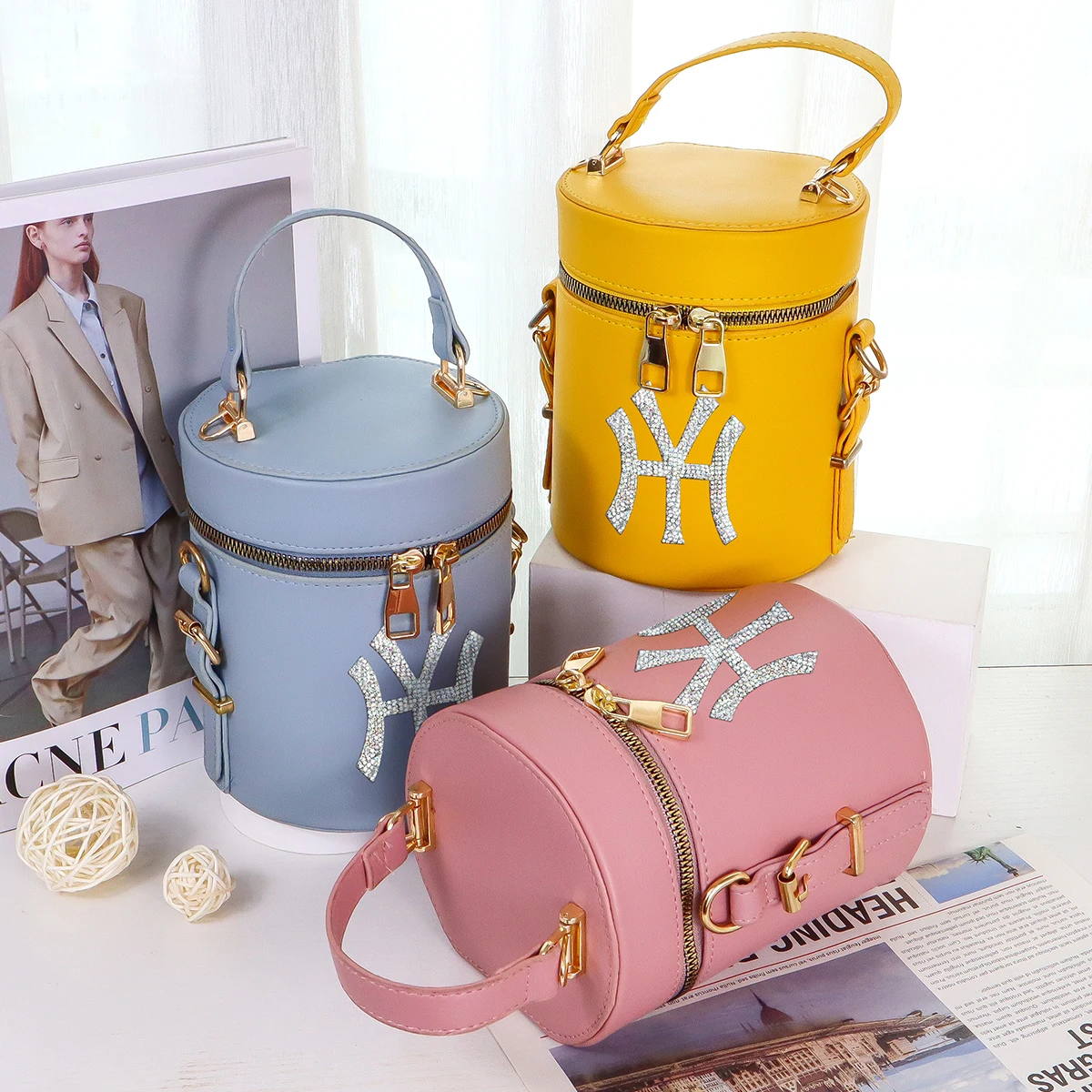 

2021 New trendy PU bucket hat and hat set crossbody purses and handbags for women luxury, 7 color