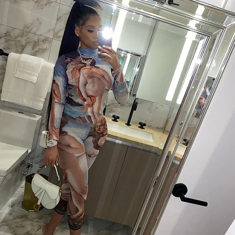 

Custom factory gym casual print long sleeve bodycon jumpsuit bodysuits for women