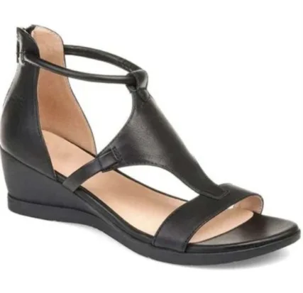 

Summer Simple Ladies Roman Sandals Solid Color Fish Mouth Hollow Ankle Qrap Zipper Ladies Wedge Sandals
