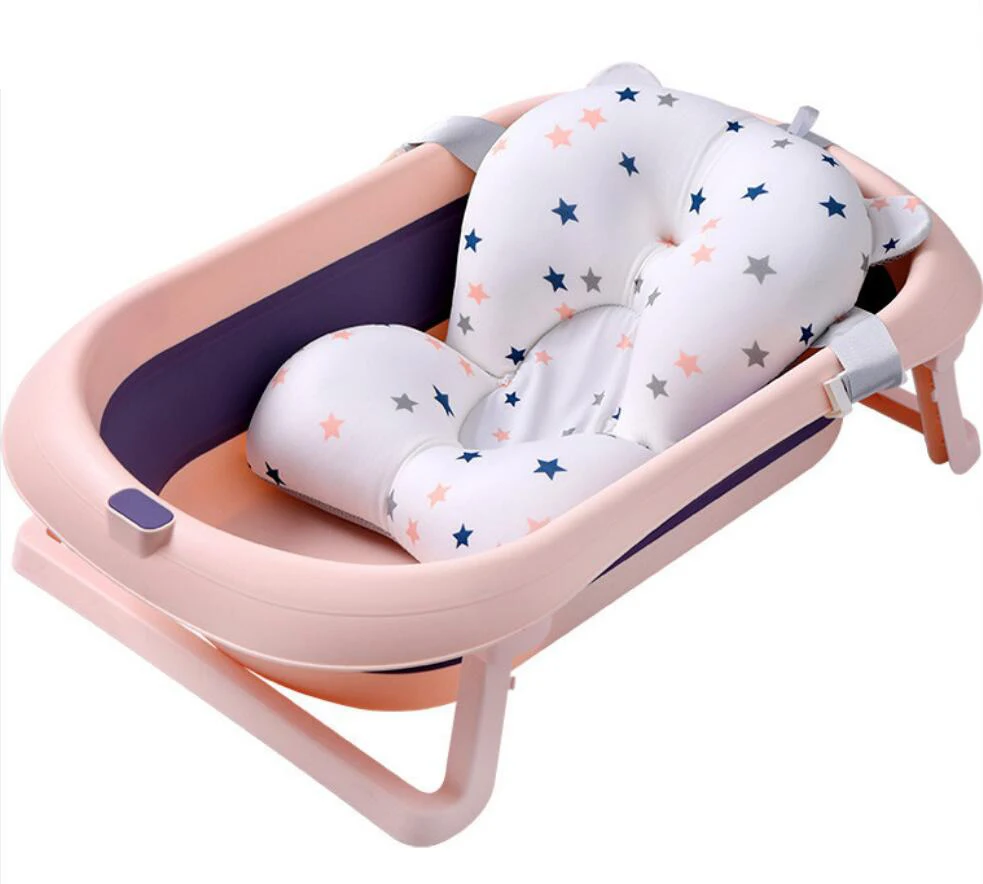 

Custom Color Portable Collapsible Silicone Baby Foldable Bathtub With Cushion Set