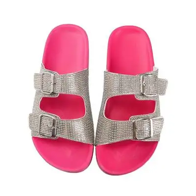 

Pink Sparkle Glitter-adorned Slides for Beach Going out Diamante Bling Sandals Slippers