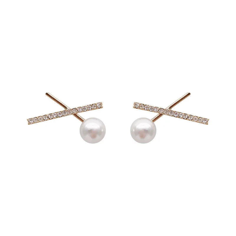 

JUHU South Korea East Gate S925 Silver Needle Temperament Cross Elegant Earrings Female Pearl Personality Suitable For Round, Gold