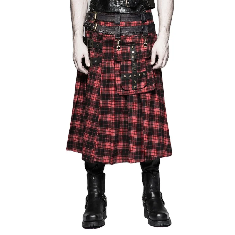 

Punk Rave Q-325 latest design Gentleman Plaid Male Red Skirt With England Fellings, Red/black