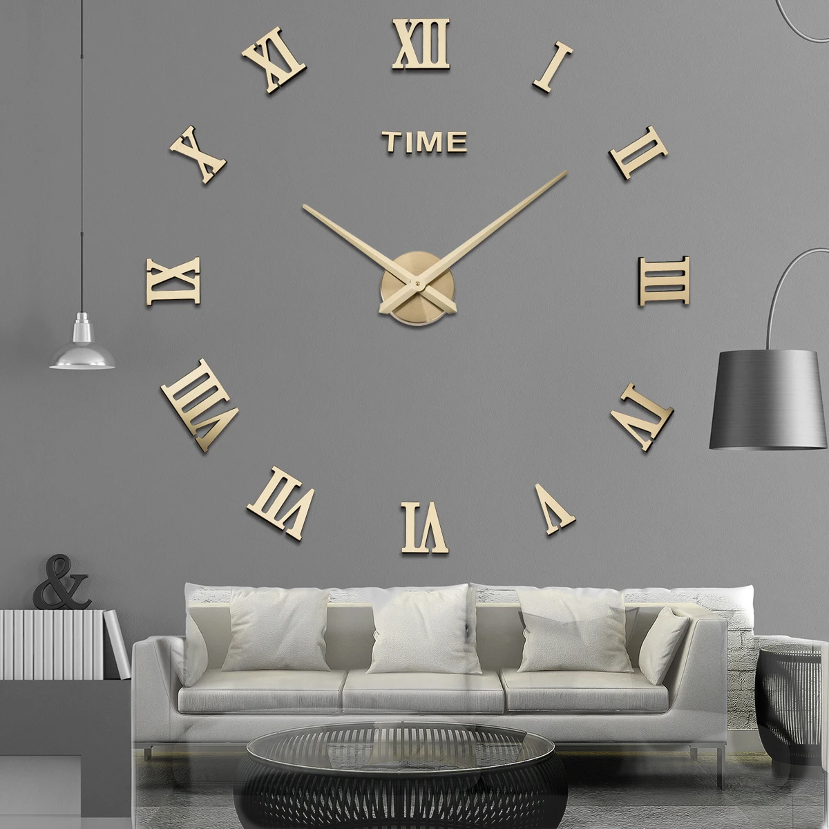 

47 Inch Roman Number Large Wall Clock Round Quartz Acrylic Sticker Mirror 3D DIY Wall Clock Reloj de Pared