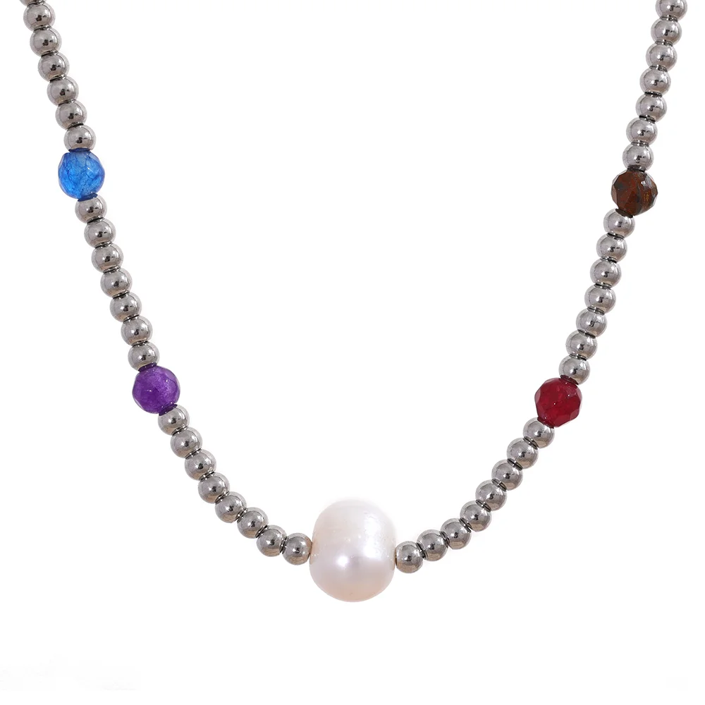 

JINYOU 805 Stainless Steel 4mm Beads Never Fade Color Mix Natural Pearl Stone Colorful Handmade Women's Necklace Bracelet Bijoux