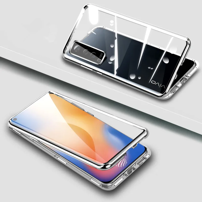 

for vivo X50 PRO Y50 Y30 Phone cases Clear Magnetic Flip Tempered Glass Protector Cover With Lens all-inclusive Magnetic Case