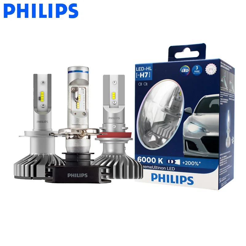 Philips X-tremeUltinon LED H4 H7 H8 H11 H16 HB2 HB3 HB4 9003 9005 9006 Car Head Light Auto Lamps 6000K White 200% More Bright