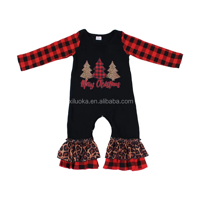 

Plaid Long Sleeve Girl Tree Vinyl Clothing Newborn Baby Christmas Romper, Picture