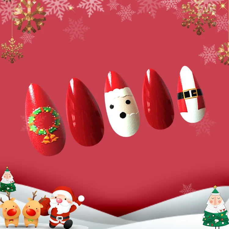 

Christmas Designs Artificial False Nails Full Cover Detachable Stiletto Long Fake Nails Press on 2021 Nails Art Tips