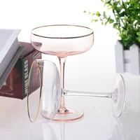 

Gold Rim Cups Coupe Champagne Pink Goblet Glasses