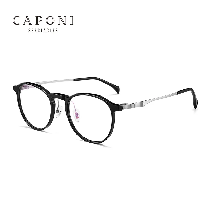 

CAPONI Unisex Round 3D Structure Desgin Titanium Acetate Frame 10G Light Weight Prescription Myopia Anti Radiation Glasses Frame, 2 colors