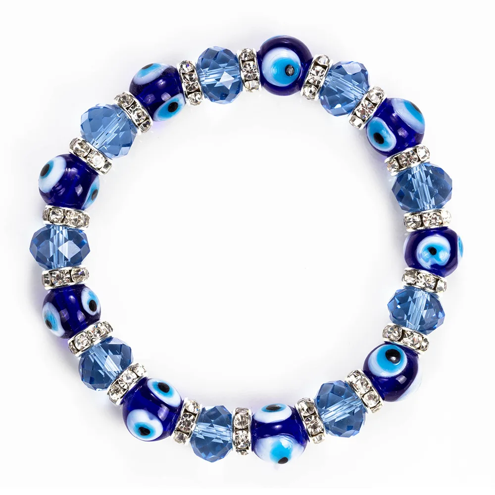 

Hot Selling Elastic Blue Devil Eyes Crystal Beaded Strand Bracelets Stretch Turkish Eye Bracelet for men women