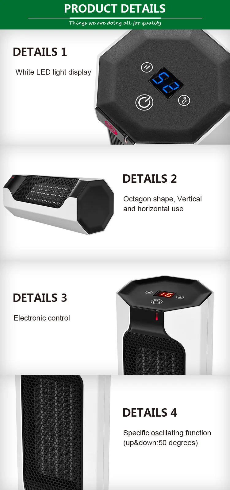 Free Standing Ptc Heater, 1500W, Plastic - detail 12
