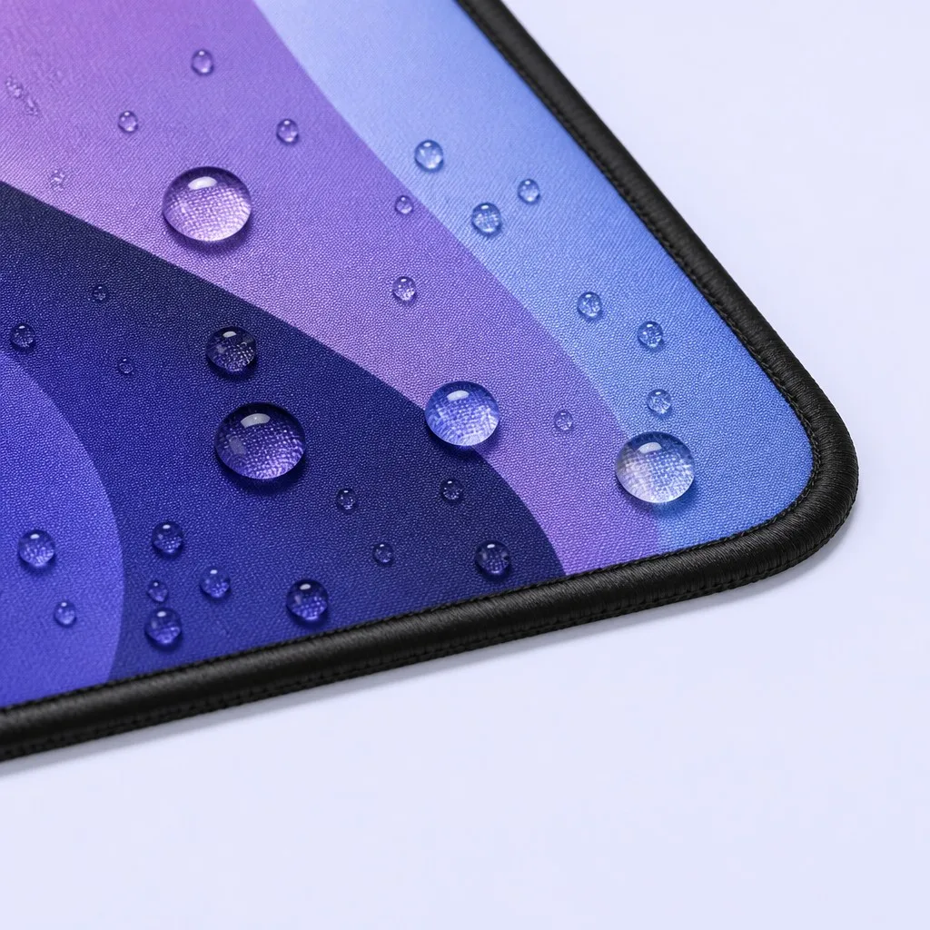 Hydrophobic Spill-Resistant Water Droplets on Desk Mat
