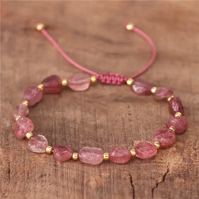 

Bohemia Smooth Irregular Natural Stone Beads Bracelets Strawberry Crystal Haling Bracelet Gemstone Bracelet for Women Jewelry