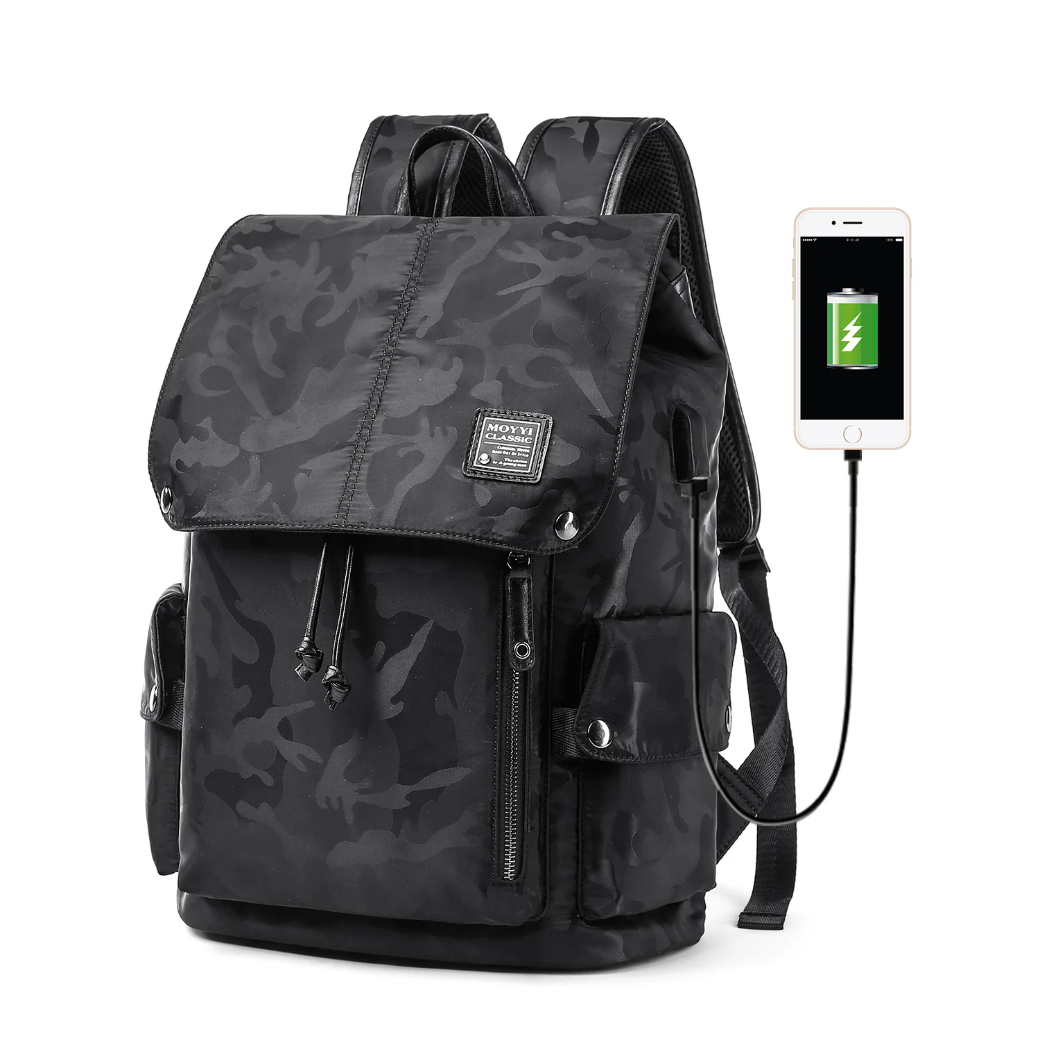 

Two-color Leisure Backpack with USB for Everyday Lightweight Fashion Backpack Waterproof Unisex Black
