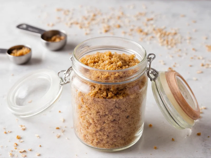 Homemade brown sugar in glass jar with measuring spoons