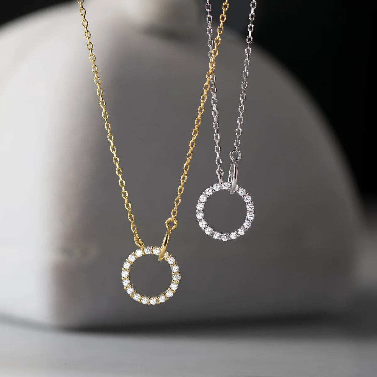 Fashion Pendant Necklace 925 Sterling Silver Zircon Necklace Two Double Round Circle Charm Gold Plated Necklaces for Women