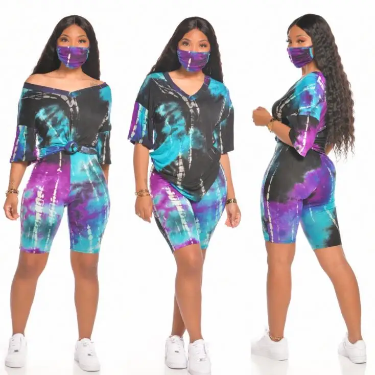 tie dye biker shorts and shirt set