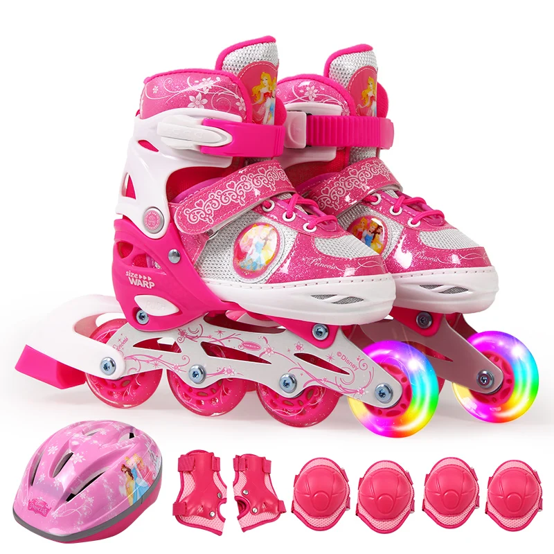 

high quality Disney princess Adjustable size LED flashing wheel girls Roller Skate Inline Skate Combo set patines shoes