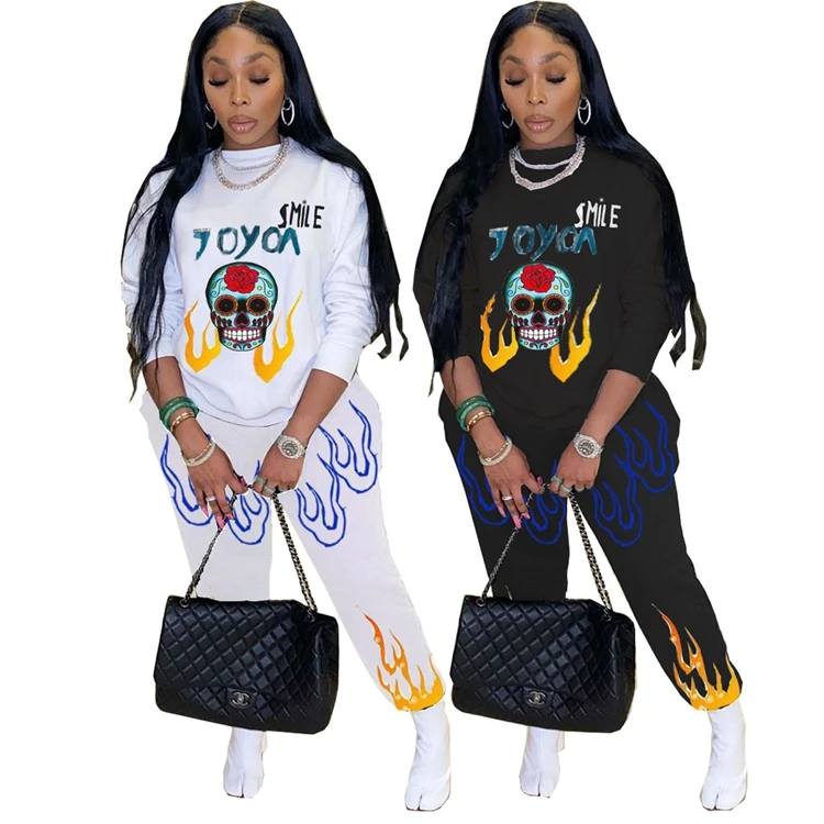 

Cheapest product street style two piece set women clothing loose printed two piece set with long sleeve