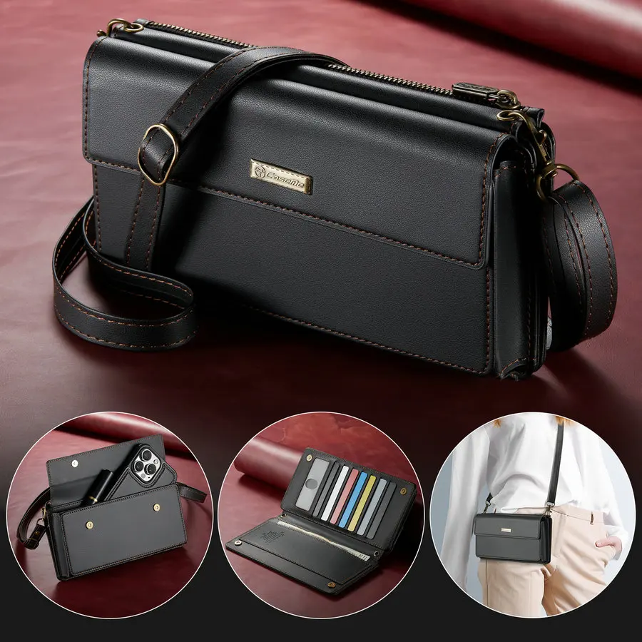 CaseMe 2024 New Product Fashion Lady Phone Bag for iPhone 15 Universal Crossbody Adjust Leather Money Pouch Credit Cards Pocket