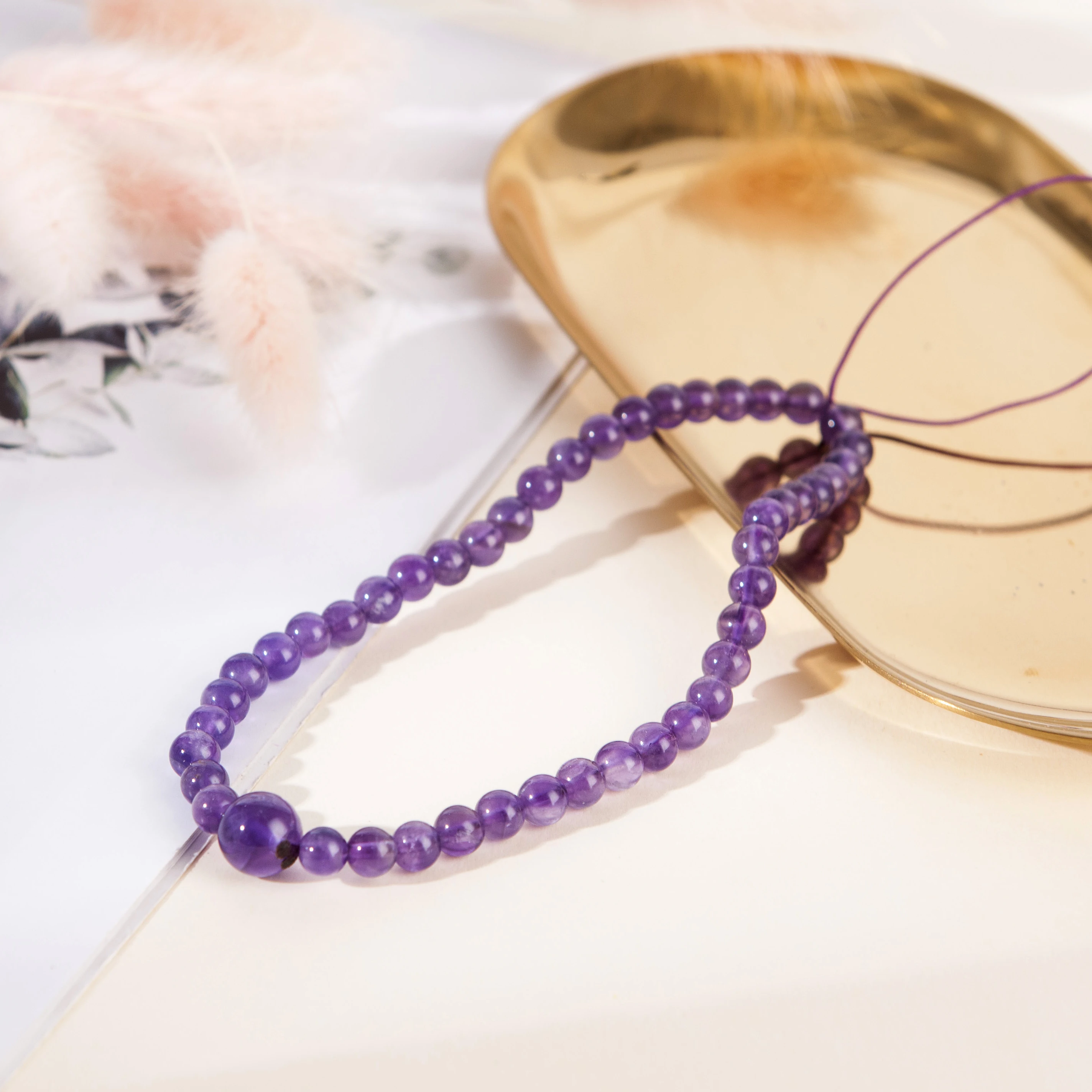 

New Design European And American Style Stone Bead Mobile Phone Chain Natural Stone Amethyst 6mm Beaded Straps Phone Hanging, As picture
