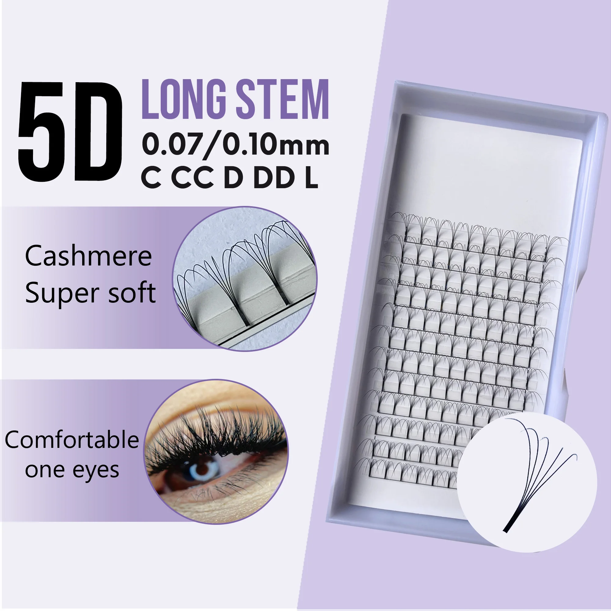 High Quality 5D .07 .10 Stock Long Stem Premade Fans Lash Extension Manufacturer Supplies Premade Volume Fans Eyelash Extension