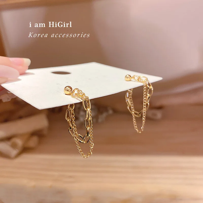 

2021 fashion women gold plated chain earrings long