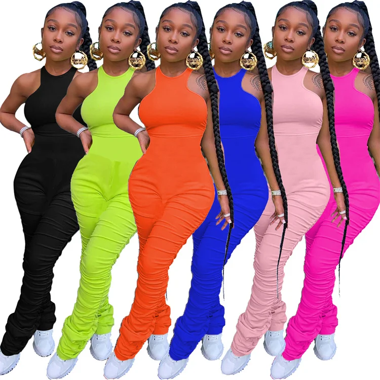 

Solid Color skinny Waistcoat Pleated Pants jumpsuit women bodysuits rompers womens, 6 colors