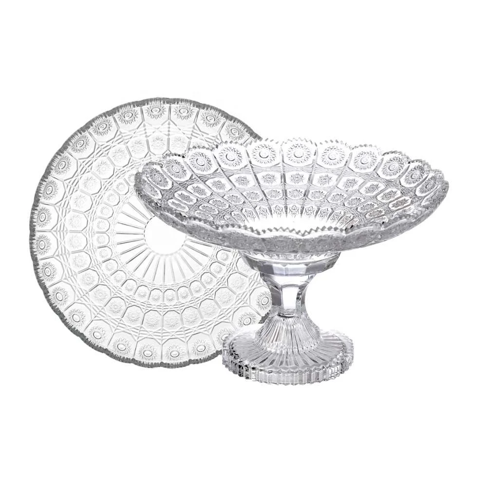 

12 Inch Bohemia Style Table Decoration Fruit Dessert Plate Glass Cake Stand Dinner Plates Plate Dish