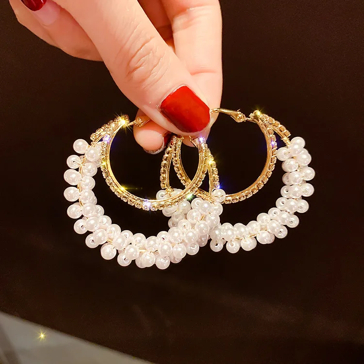 

new statement pearl crystal double c stud earrings